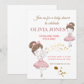 かわいいバレリーナのピンクのチュチュ、スパークルとブッシュのグリッター 招待状 (正面/裏面)