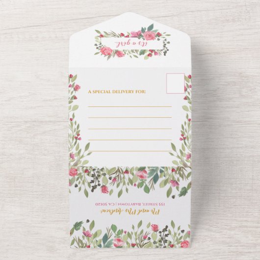 かわいいバレリーナの女の子のベビーシャワー オールインワン招待状 (外側)