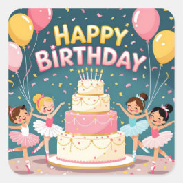 かわいいバレリーナの誕生日 スクエアシール