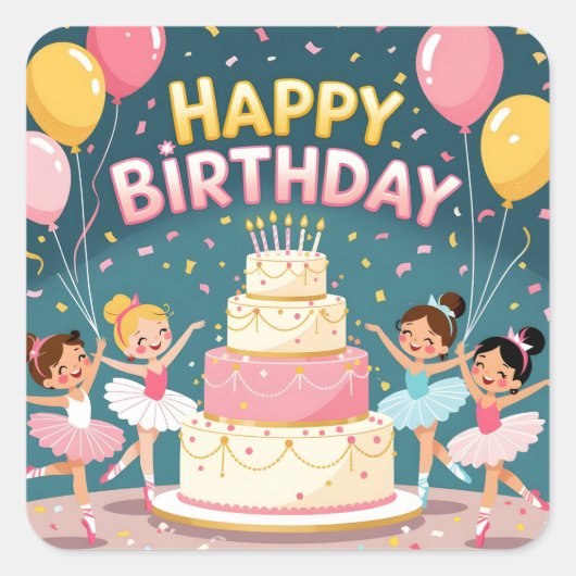 かわいいバレリーナの誕生日 スクエアシール (正面)