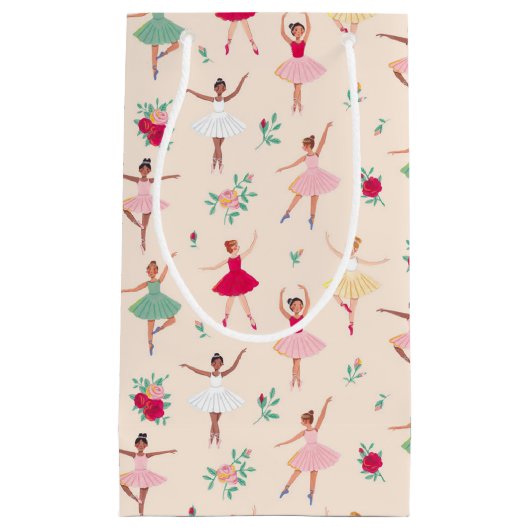 かわいいバレリーナガールバースデーパーティー スモールペーパーバッグ (正面)