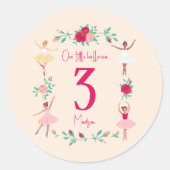 かわいいバレリーナガールバースデーパーティー ラウンドシール (正面)
