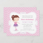 かわいいバレリーナガールピンクシェブロン誕生日パーティー 招待状 (正面/裏面)