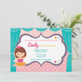 かわいいバレリーナガールピンクバースデーパーティーの招待 招待状 (スタンド正面)