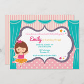 かわいいバレリーナガールピンクバースデーパーティーの招待 招待状 (正面/裏面)