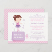 かわいいバレリーナガールミュージックボックス誕生日パーティー 招待状 (正面/裏面)
