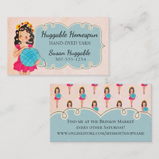 かわいいバレリーナガール編み物のかぎ糸 名刺 (正面/裏面)