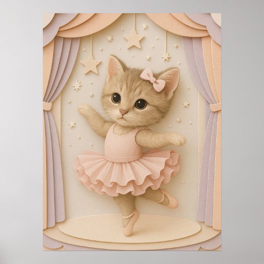 かわいいバレリーナキッテンウォールアート ポスター (正面)