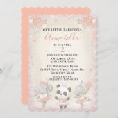 かわいいバレリーナテーマベビーアニマルズガール誕生日 招待状 (正面/裏面)