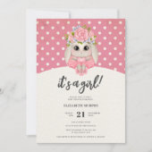 かわいいバレリーナバニーベビーガールベイビーシャワー 招待状 (正面)