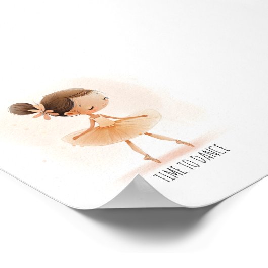 かわいいバレリーナバレエの時間踊る水彩 ポスター (角)