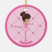 かわいいバレリーナピンクの女パーソナライズされたの子のクリスマス セラミックオーナメント (正面)