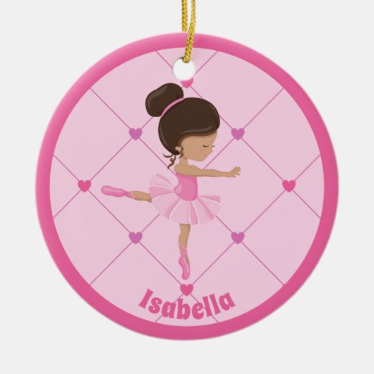 かわいいバレリーナピンクの女パーソナライズされたの子のクリスマス セラミックオーナメント (正面)