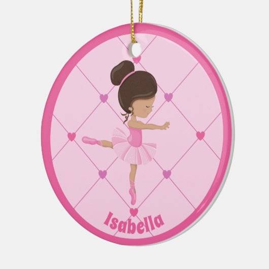 かわいいバレリーナピンクの女パーソナライズされたの子のクリスマス セラミックオーナメント (左)