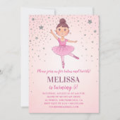 かわいいバレリーナピンクシルバースター |女の子誕生日 招待状 (正面)