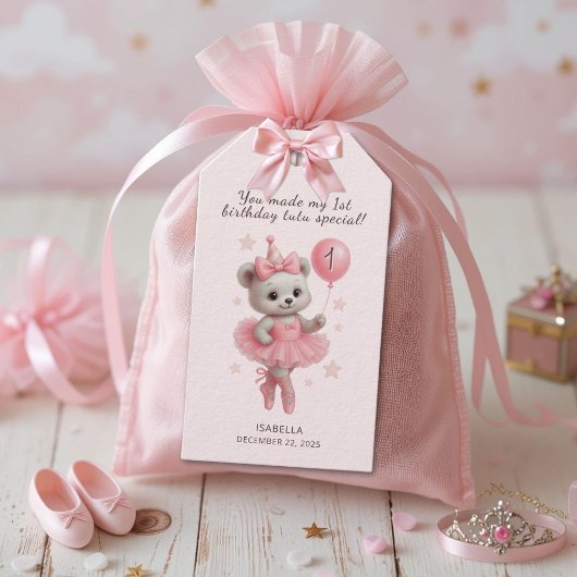 かわいいバレリーナベアの1歳の誕生日お礼タグ ギフトタグ