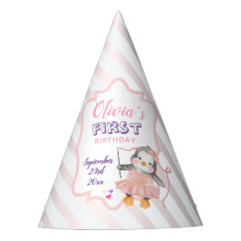 かわいいバレリーナベビーペンギン ピンク 1歳の誕生日  パーティーハット