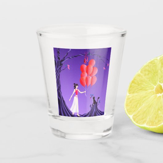 かわいいバレリーナ猫の真夜中の木 ショットグラス (正面)