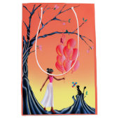 かわいいバレリーナ&キャットナイトスカイ ミディアムペーパーバッグ (正面)