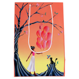 かわいいバレリーナ&キャットナイトスカイ ミディアムペーパーバッグ