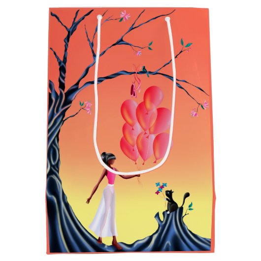 かわいいバレリーナ&キャットナイトスカイ ミディアムペーパーバッグ (裏面)