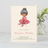 かわいいバレリーナ ピンクのチュチュ 黒人女子 誕生日 招待状 (スタンド正面)
