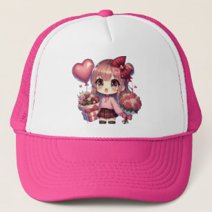 かわいいバレンタインのアニメの女の子 キャップ