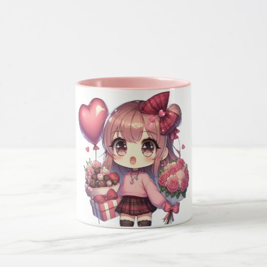 かわいいバレンタインのアニメの女の子 マグカップ (中央)