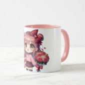 かわいいバレンタインのアニメの女の子 マグカップ (正面右)