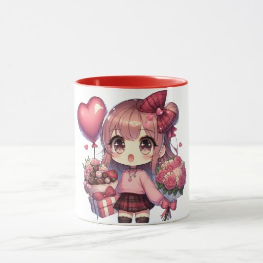 かわいいバレンタインのアニメの女の子 マグカップ (中央)