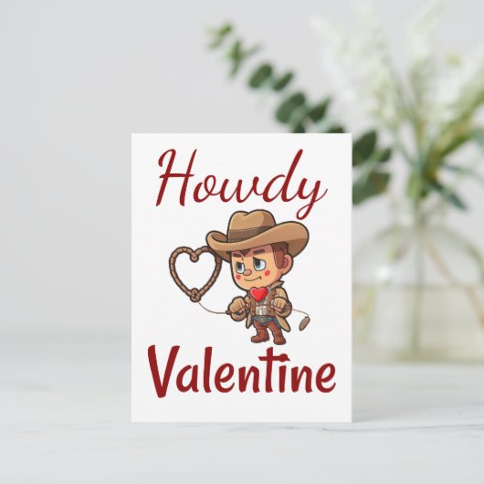 かわいいバレンタインのカウボーイ"ハウディバレンタイン" ポストカード (スタンド正面)