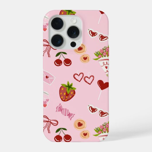 かわいいバレンタインのスイーツとイチゴ柄  iPhoneケース (裏面)