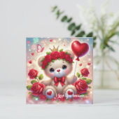 かわいいバレンタインのテディベア赤いハート シーズンカード (スタンド正面)
