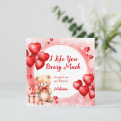 かわいいバレンタインのテディベア 赤いハートの教室 シーズンカード (スタンド正面)