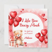 かわいいバレンタインのテディベア 赤いハートの教室 シーズンカード (正面)