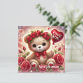 かわいいバレンタインのテディベア 赤いハート シーズンカード (スタンド正面)