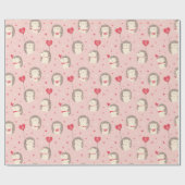 かわいいバレンタインのハリネズミとピンクのハート ラッピングペーパー (フラット)