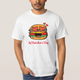 かわいいバレンタインのハンバーガー Tシャツ