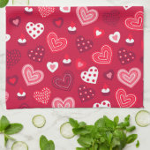 かわいいバレンタインのハートパターン キッチンタオル (折り畳み)