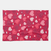 かわいいバレンタインのハートパターン キッチンタオル (横)