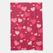 かわいいバレンタインのハートパターン キッチンタオル (縦)