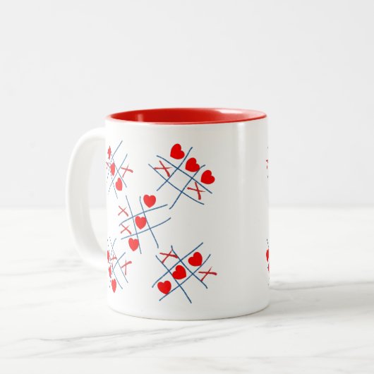 かわいいバレンタインのハートTic-Tac-Toeパターンマグ ツートーンマグカップ (正面左)