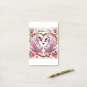 かわいいバレンタインのピンクの白鳥ポストイットノート ポストイット (デスク上)