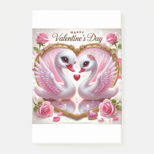 かわいいバレンタインのピンクの白鳥ポストイットノート ポストイット (正面)