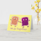 かわいいバレンタインのピーナッツバターとジャムの漫画 カード (黄色い花)