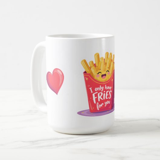 かわいいバレンタインのフライドポテトのダジャレ コーヒーマグカップ (正面左)