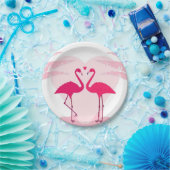 かわいいバレンタインのフラミンゴカップル ペーパープレート (パーティー)