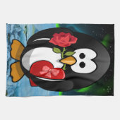 かわいいバレンタインのペンギンおもしろいアニメ キッチンタオル (横)