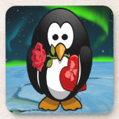 かわいいバレンタインのペンギンおもしろいアニメ コースター (正面)