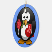 かわいいバレンタインのペンギンおもしろいアニメ セラミックオーナメント (左)
